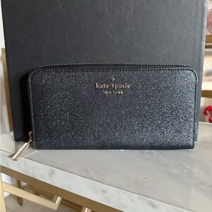 Kate Spade Black Sparkle Zip Wallet